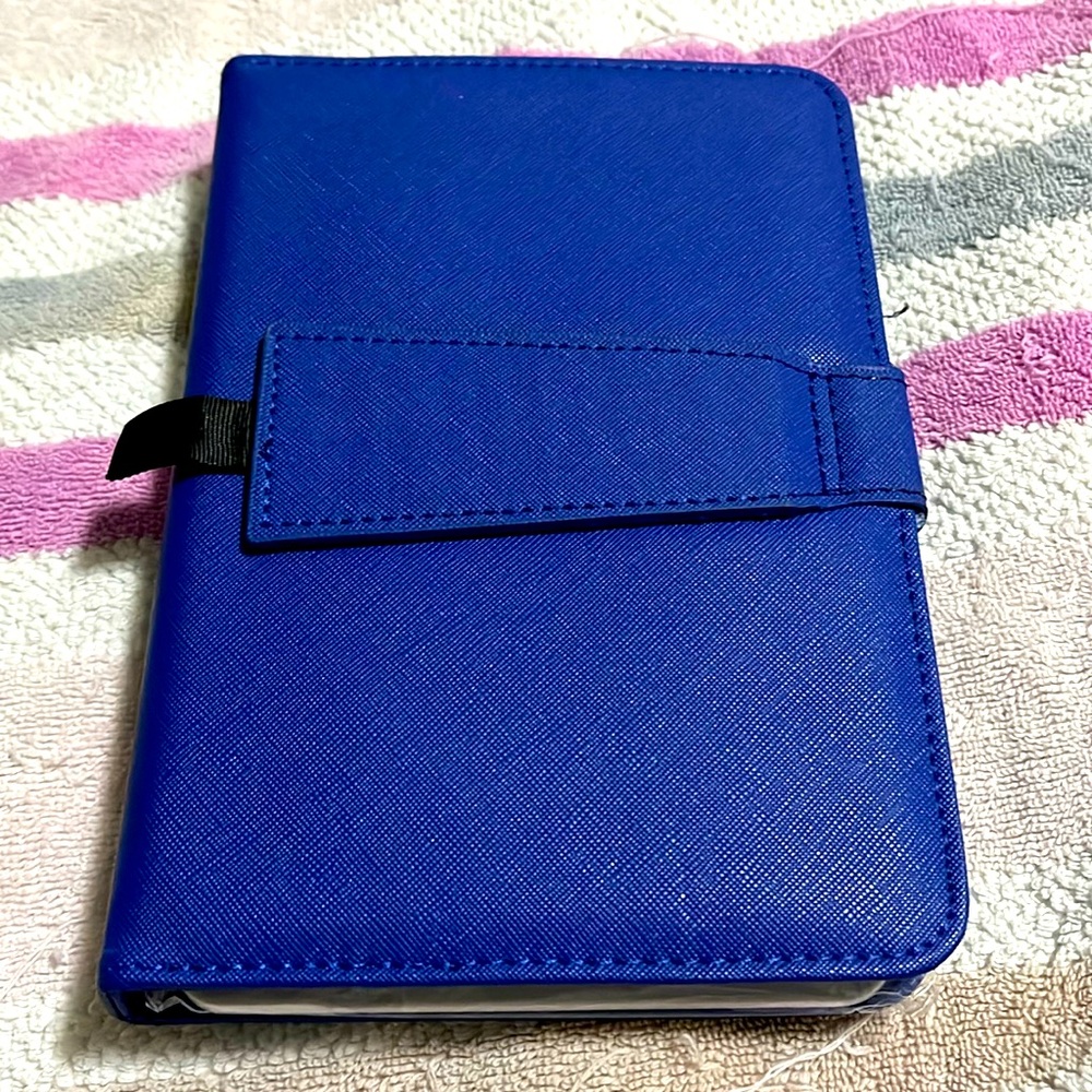Blue tablet case with keyboard with locking mechanism for tablet